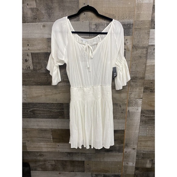 NY&C White MIDI Flowy Dress With Tie Neck Size Xsmall New - Picture 1 of 6